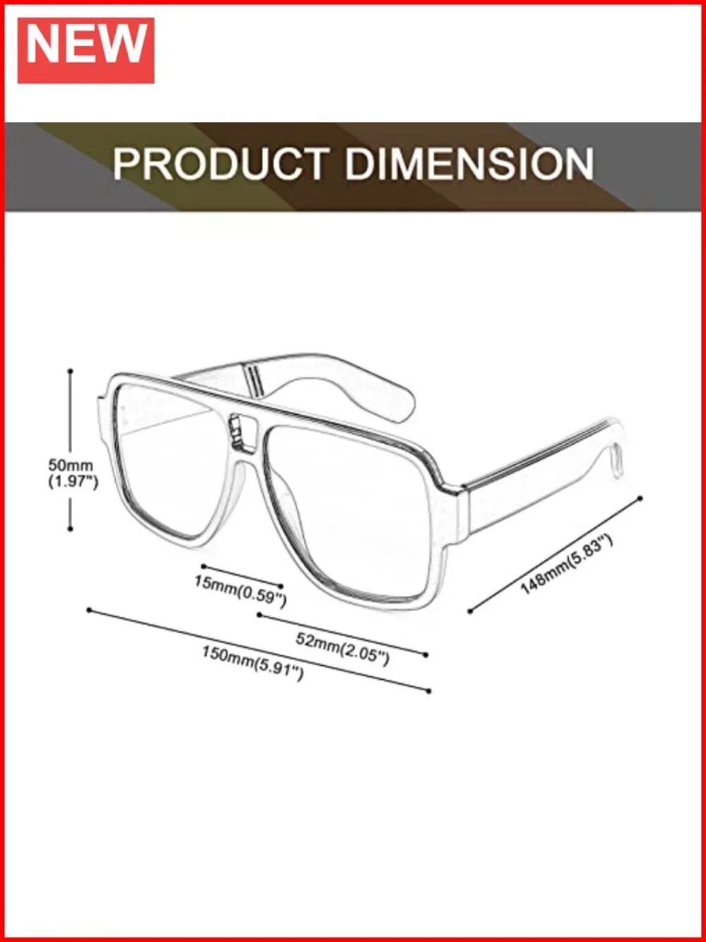 Retro Aviator Sunglasses Double Bridge Square Frame UV400 Protection